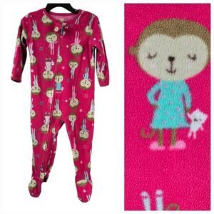 Carter's Girls 18M Pink Monkey Print 1-Piece Fleece Footie PJs Sleep Play Pajama